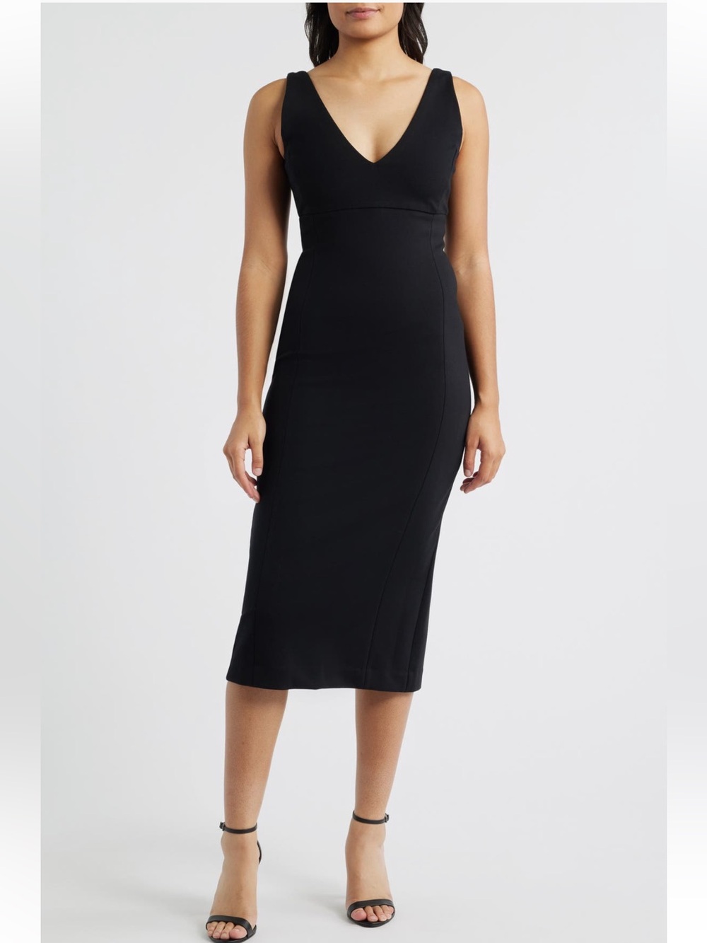 Spanxβ Shape Ponte V-Neck Sleeveless Midi Dress Size Medium Black